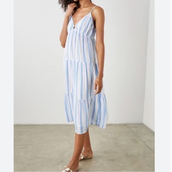 NEW Rails striped linen cutout tiered midi Avril dress size large - Picture 1 of 10